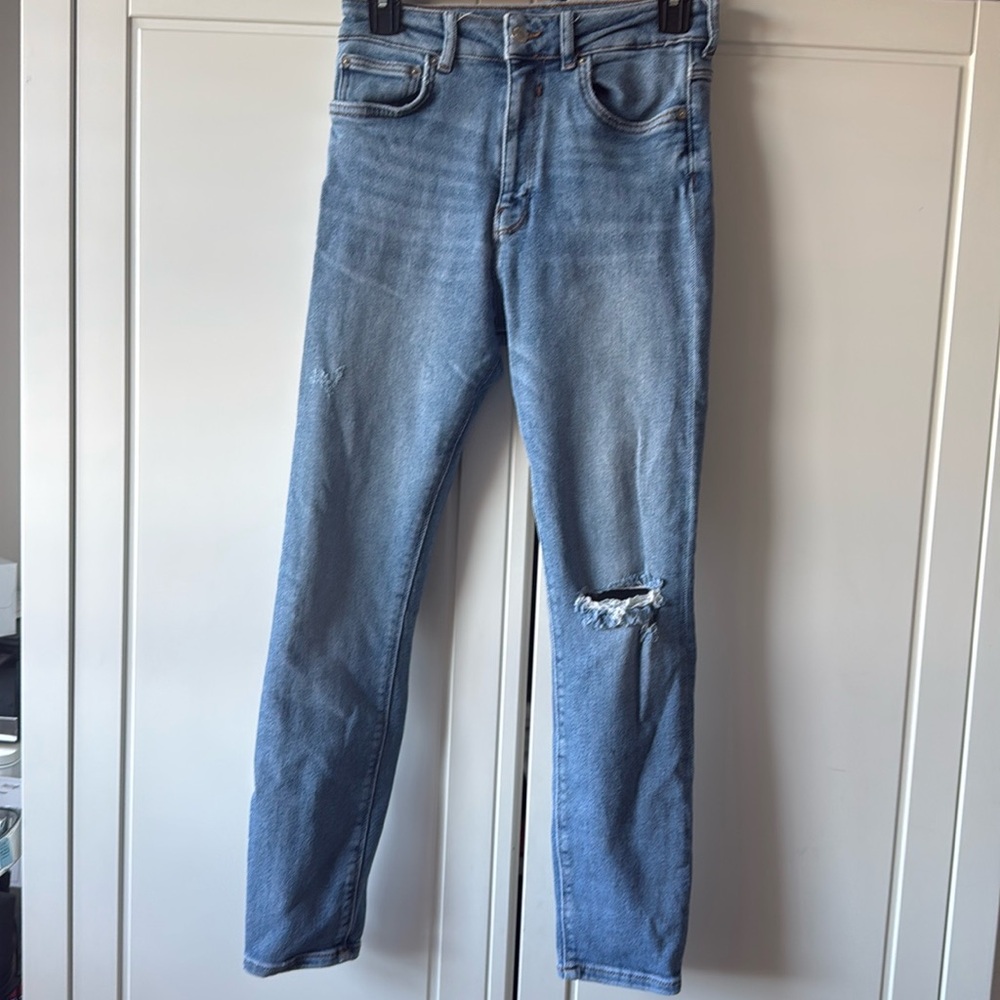 Zara High Rise Skinny Distressed Jean